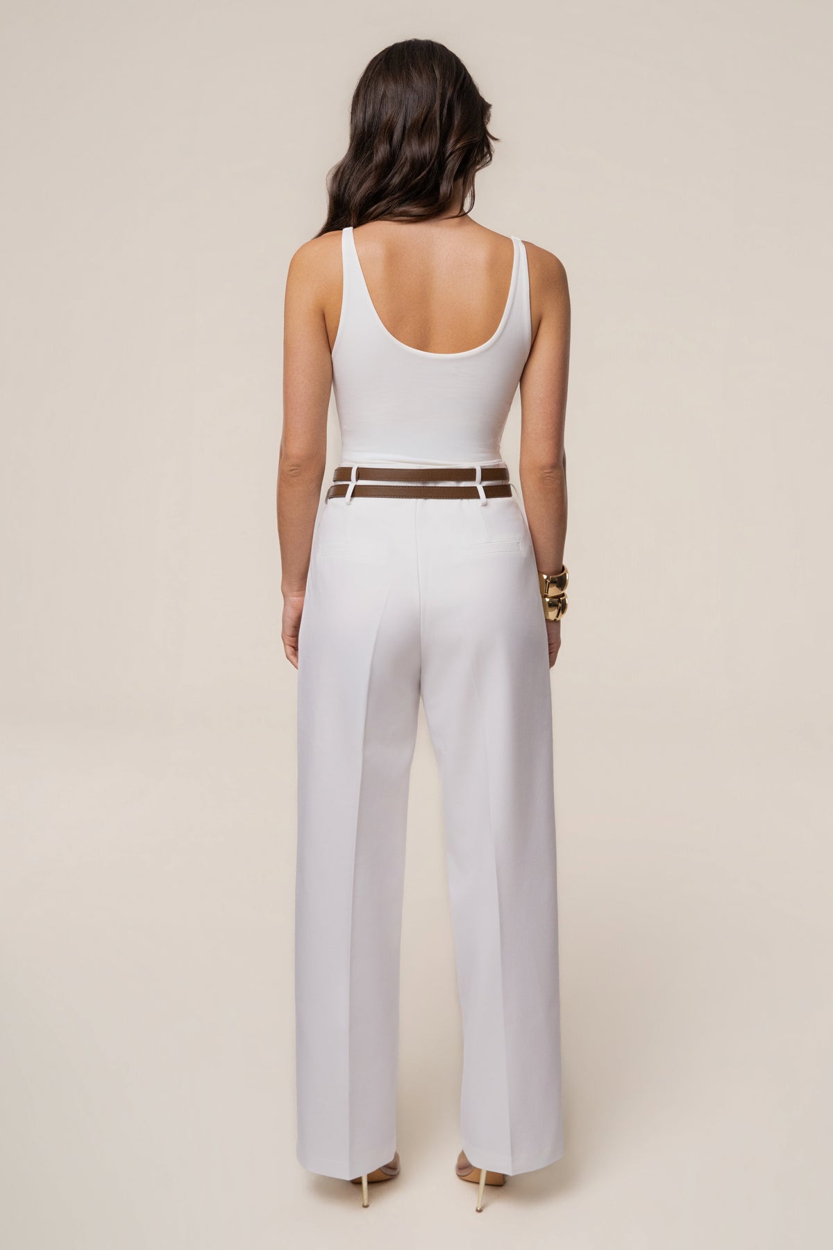 Ivory Modern Belted Trousers