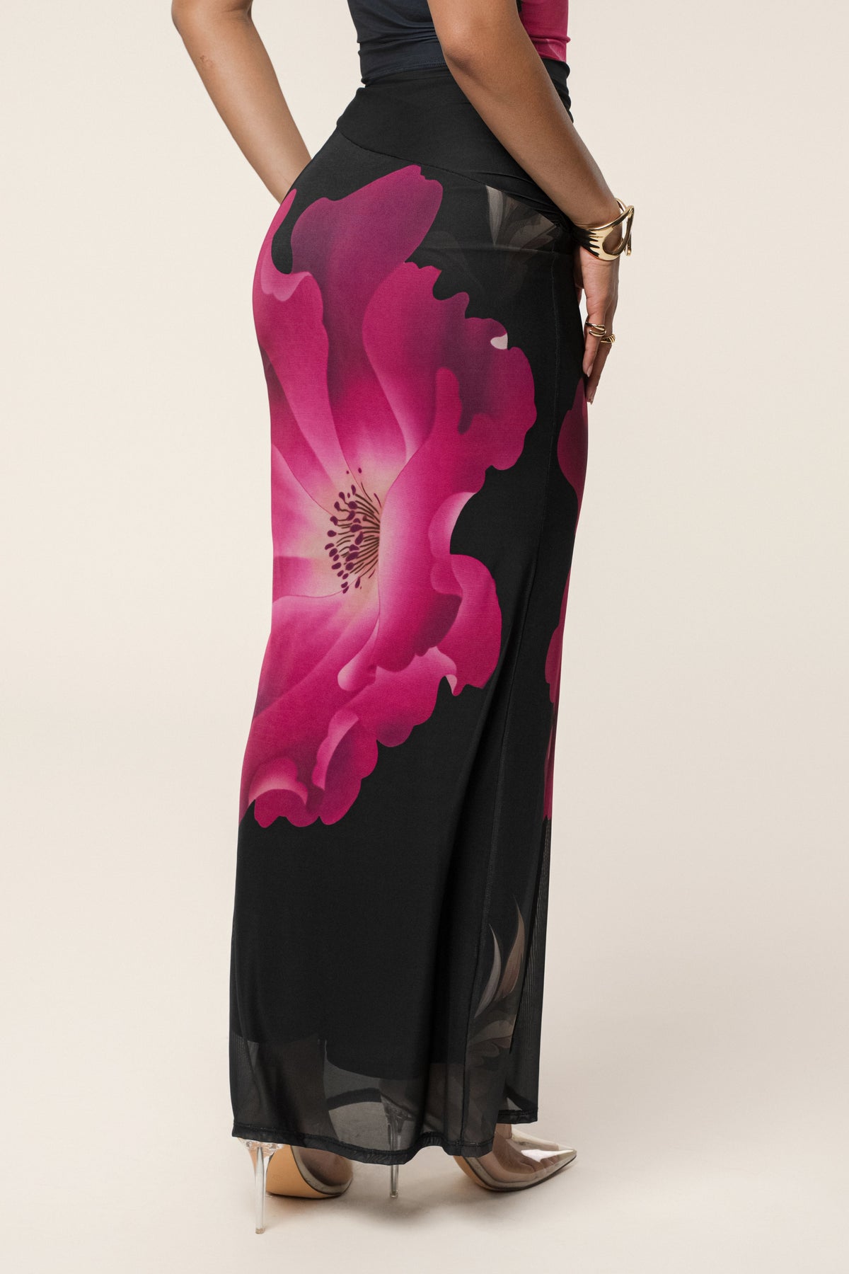 Black Floral Blooming Dawn Maxi Skirt