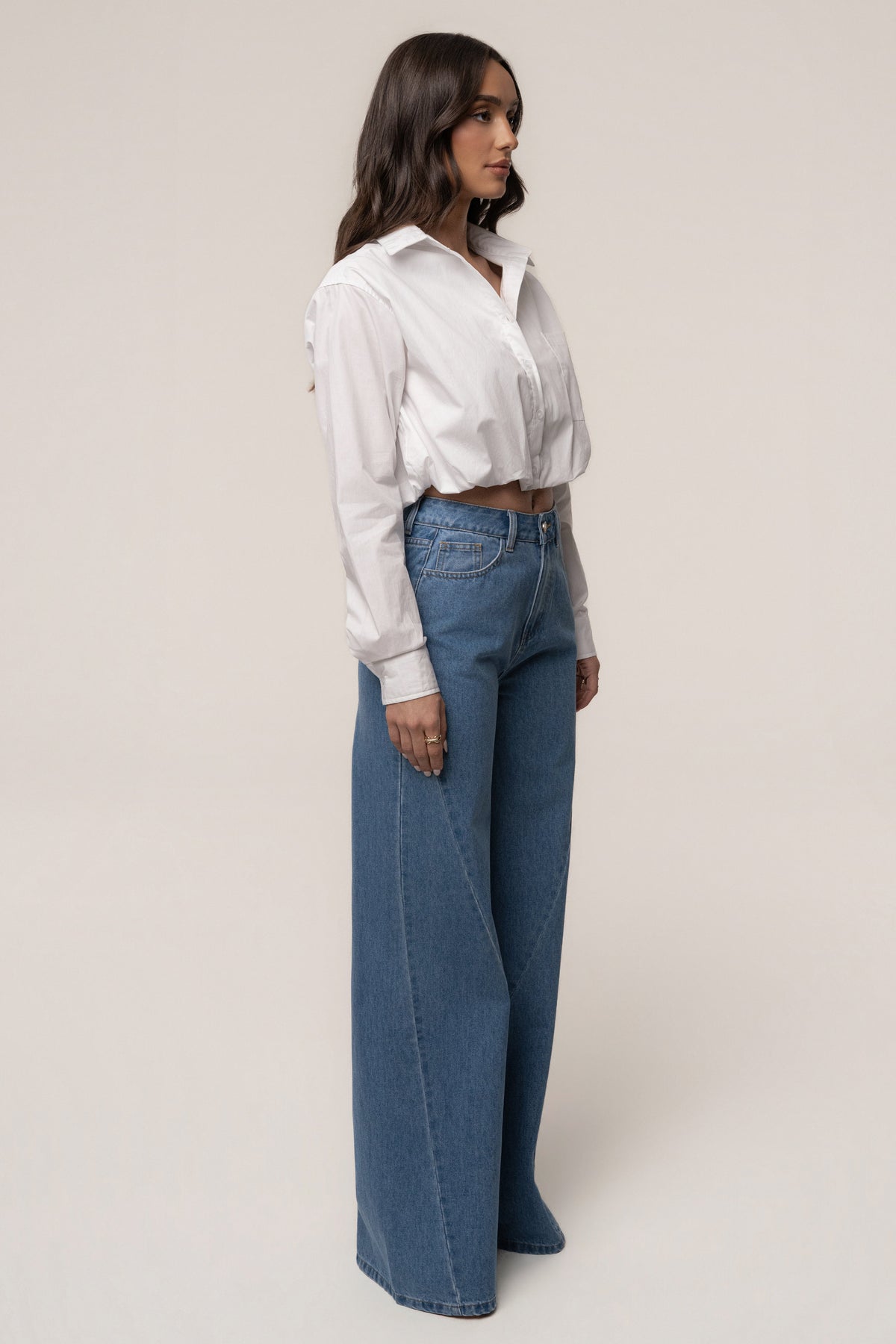 White Minimalist Button Down Crop