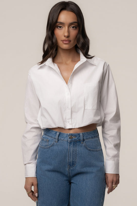 White Minimalist Button Down Crop