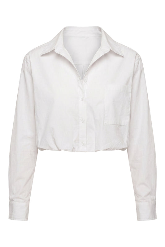 White Minimalist Button Down Crop