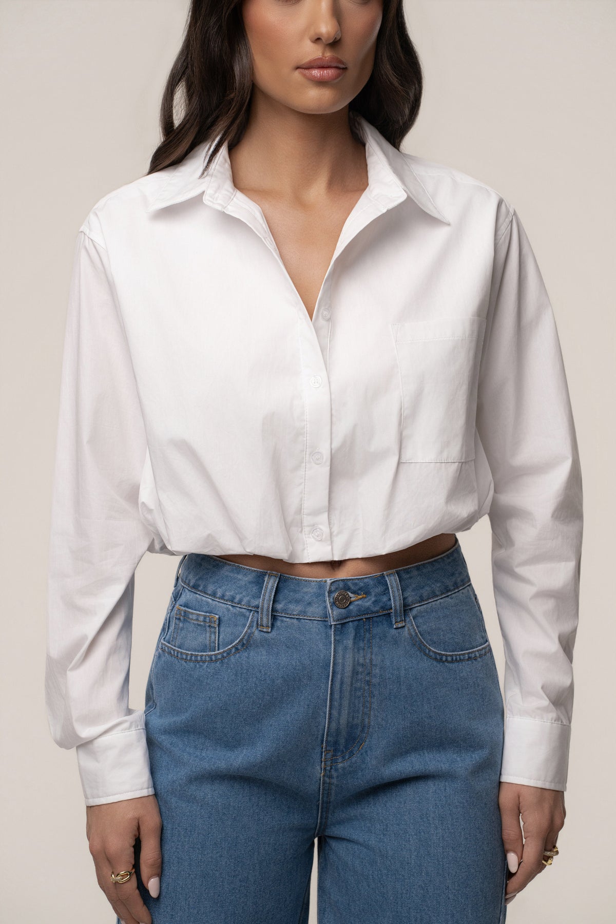 White Minimalist Button Down Crop