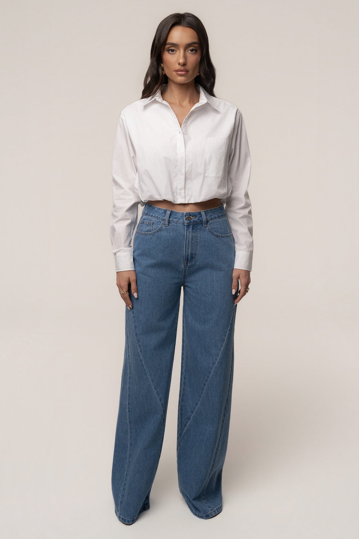 White Minimalist Button Down Crop