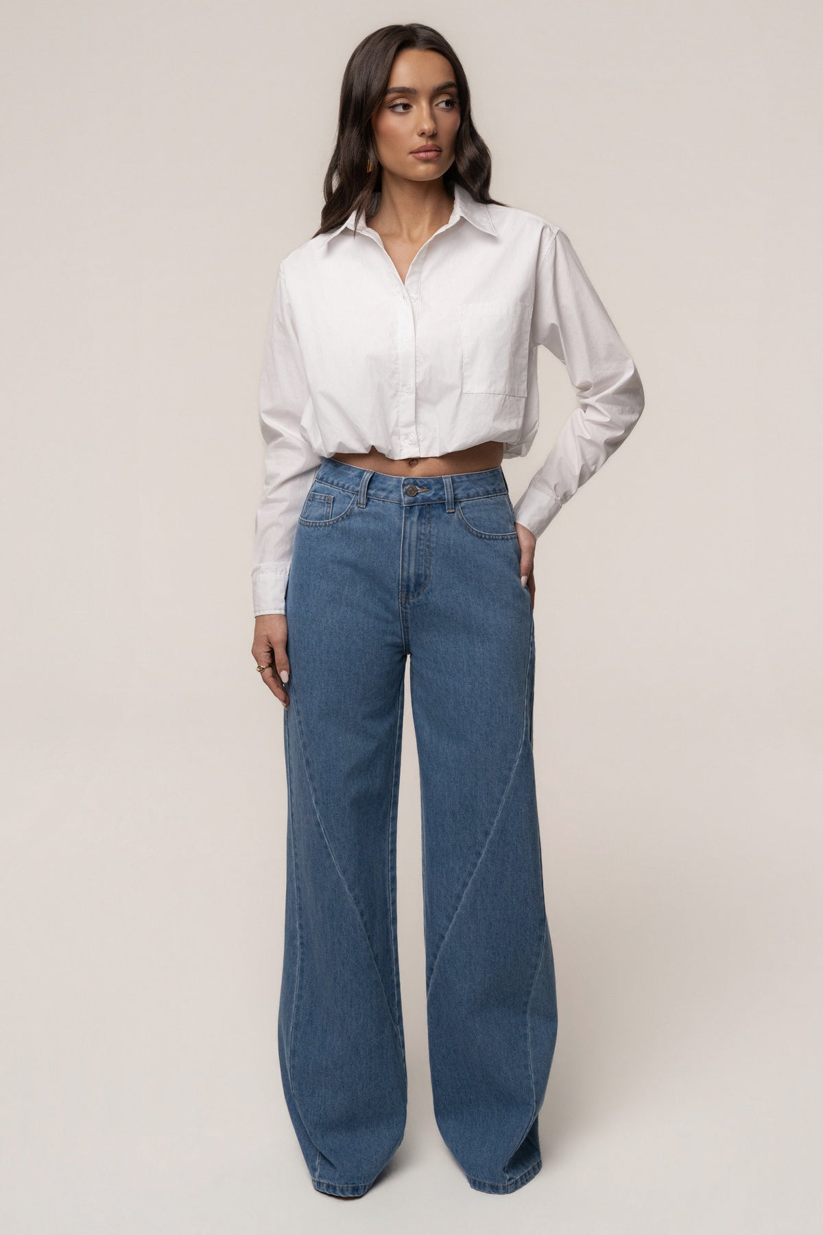 White Minimalist Button Down Crop