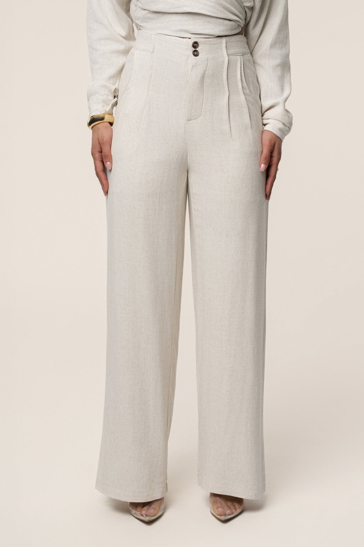 Beige Thea Linen Pants