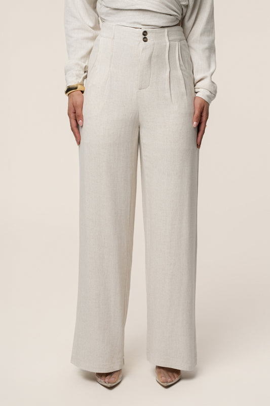 Beige Thea Linen Pants