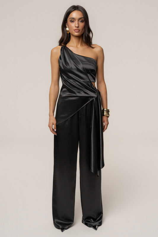 Black Thea Satin Pants