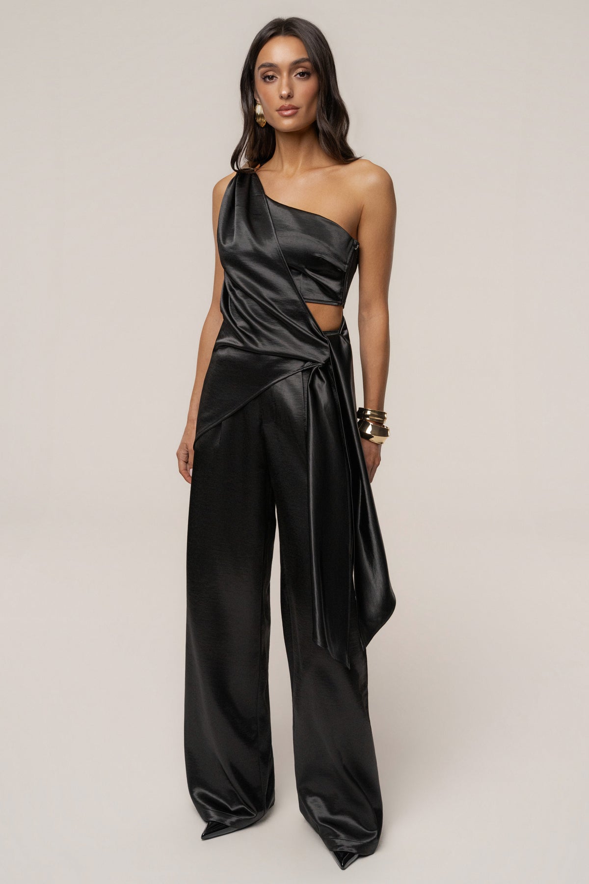 Black Thea Satin Pants