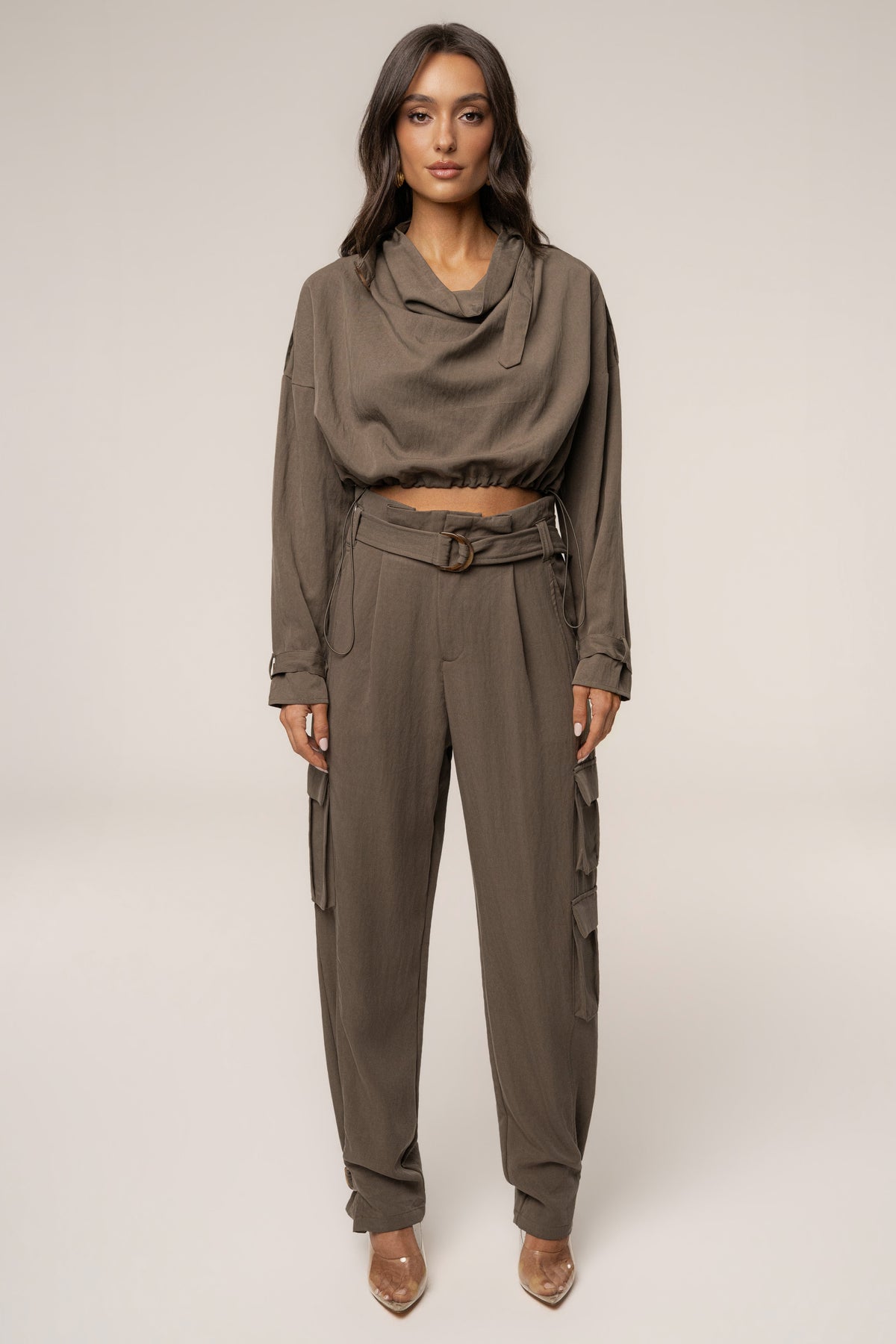 Dark Taupe Boundless Belted Cargo Pants