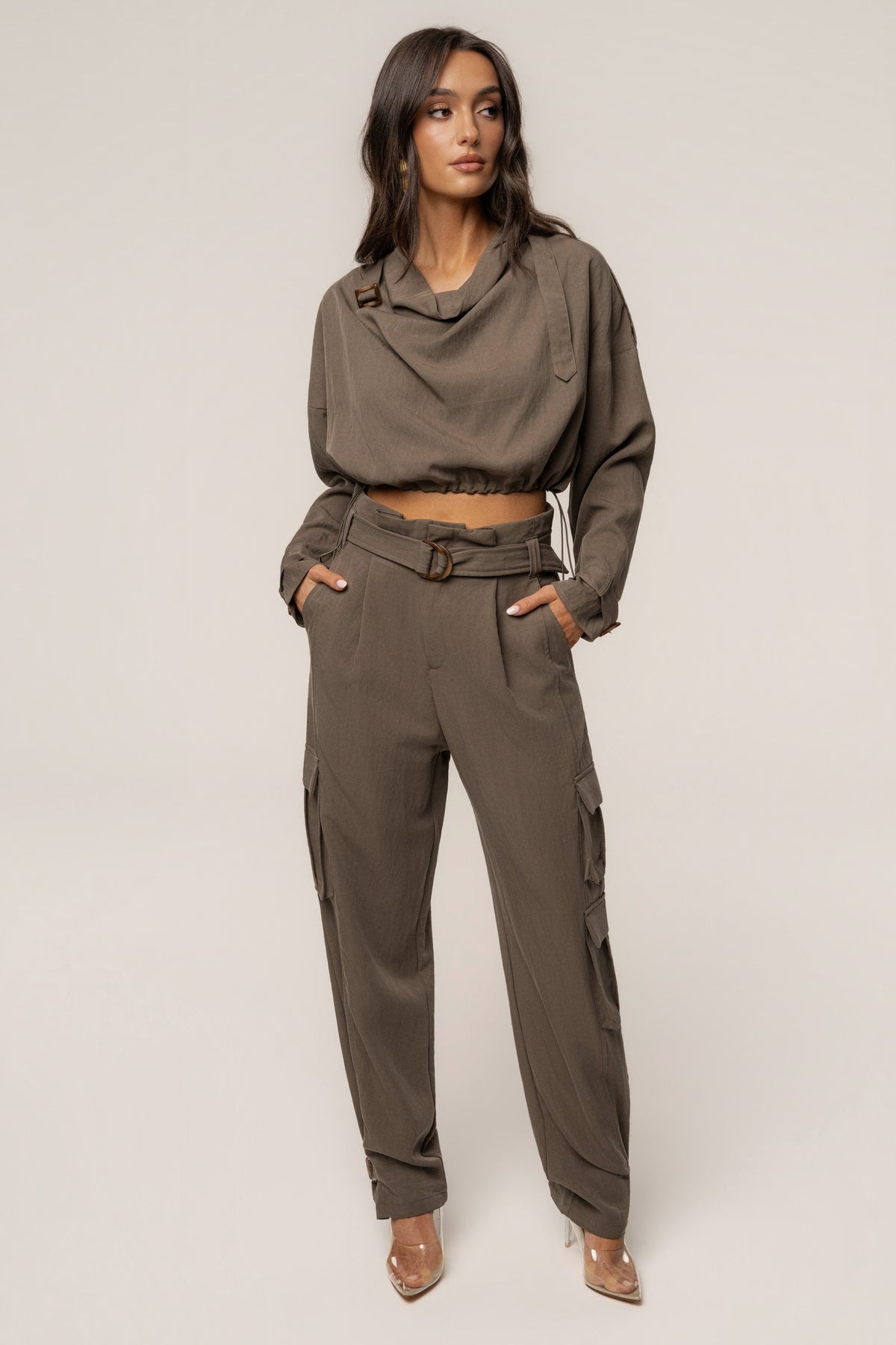 Dark Taupe Boundless Belted Cargo Pants