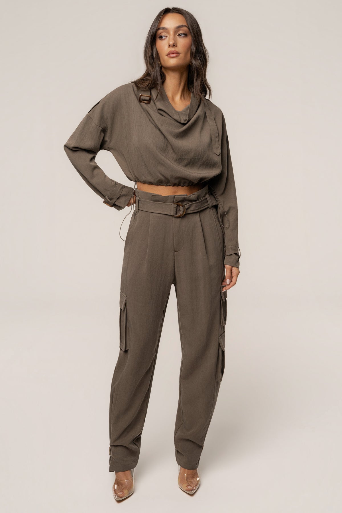 Dark Taupe Boundless Belted Cargo Pants
