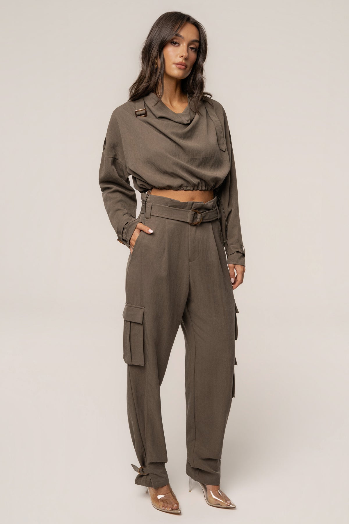 Dark Taupe Boundless Belted Cargo Pants