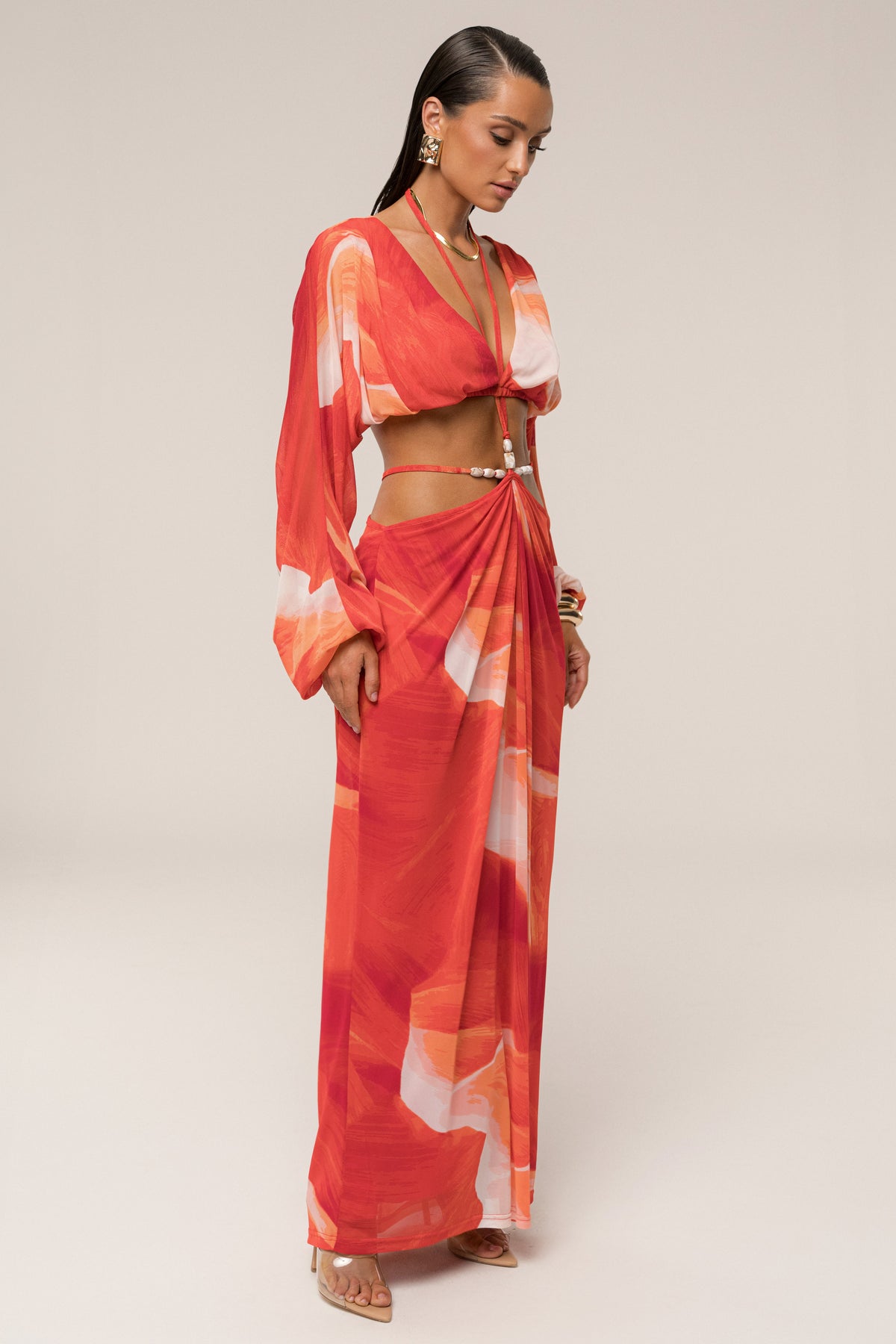 Sunset Red Selene Draped Top