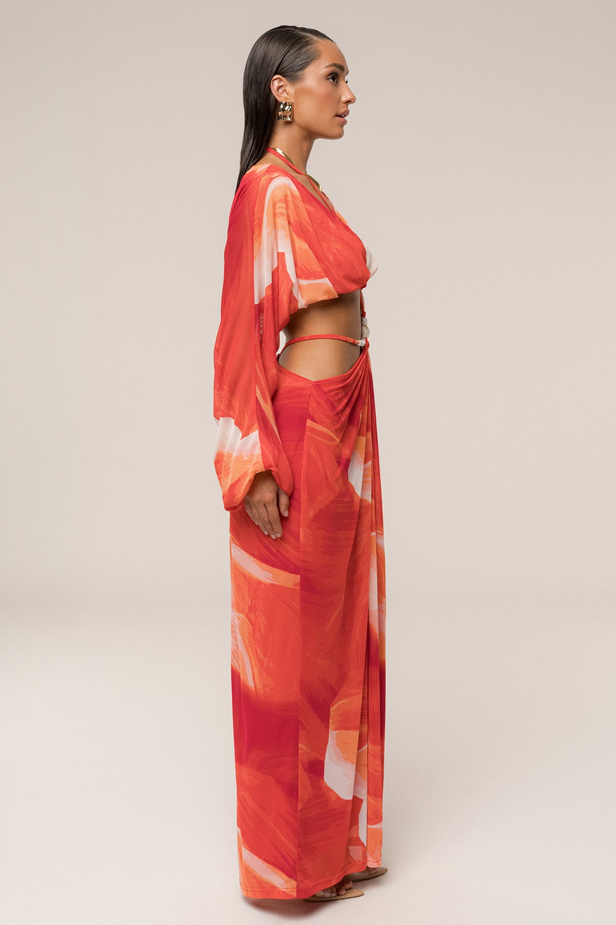 Sunset Red Selene Draped Top