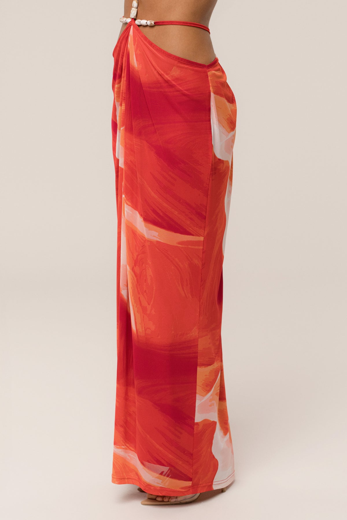 Sunset Red Hera Draped Maxi Skirt