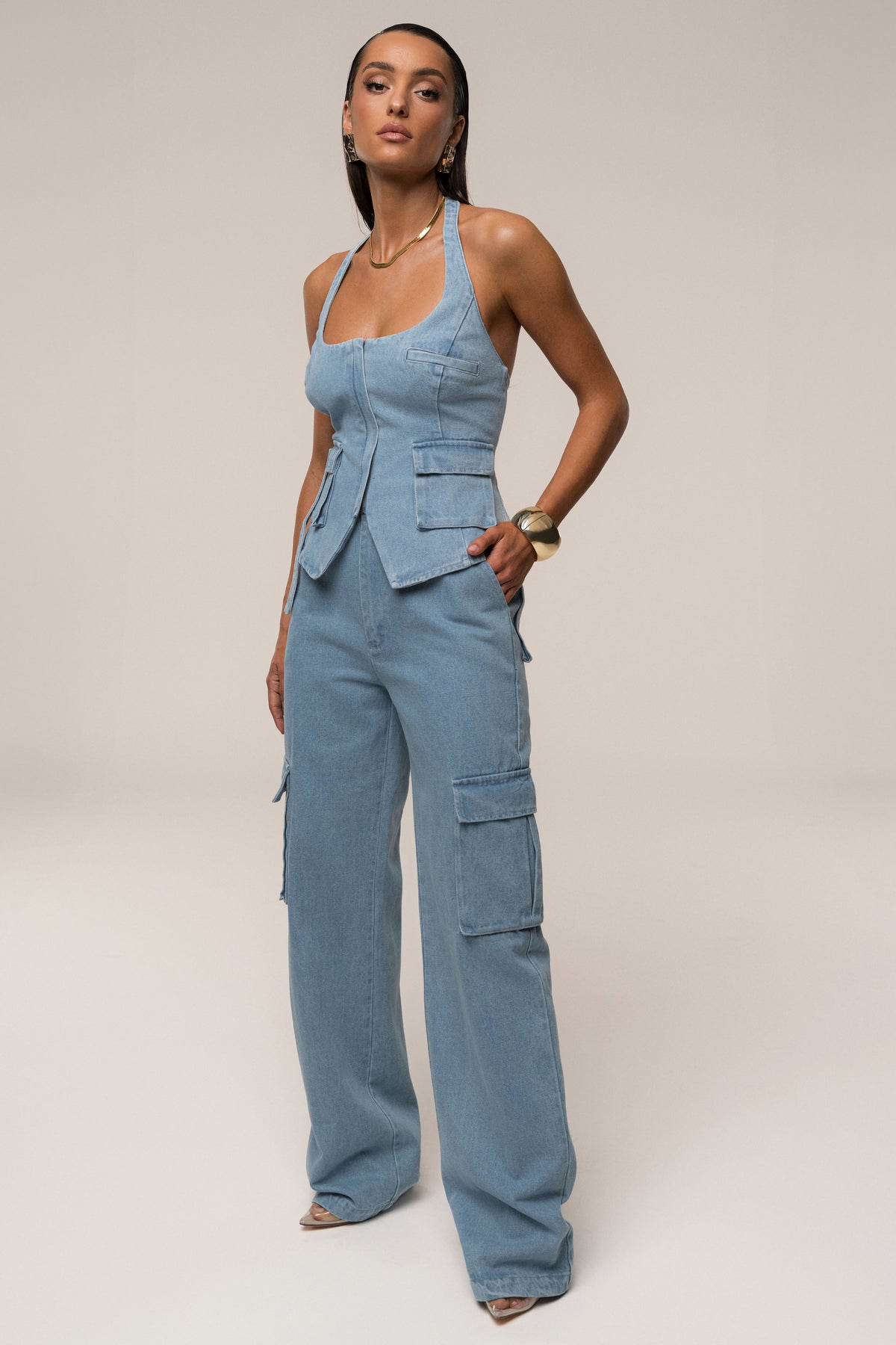 Medium Wash Josie Denim Halter Top