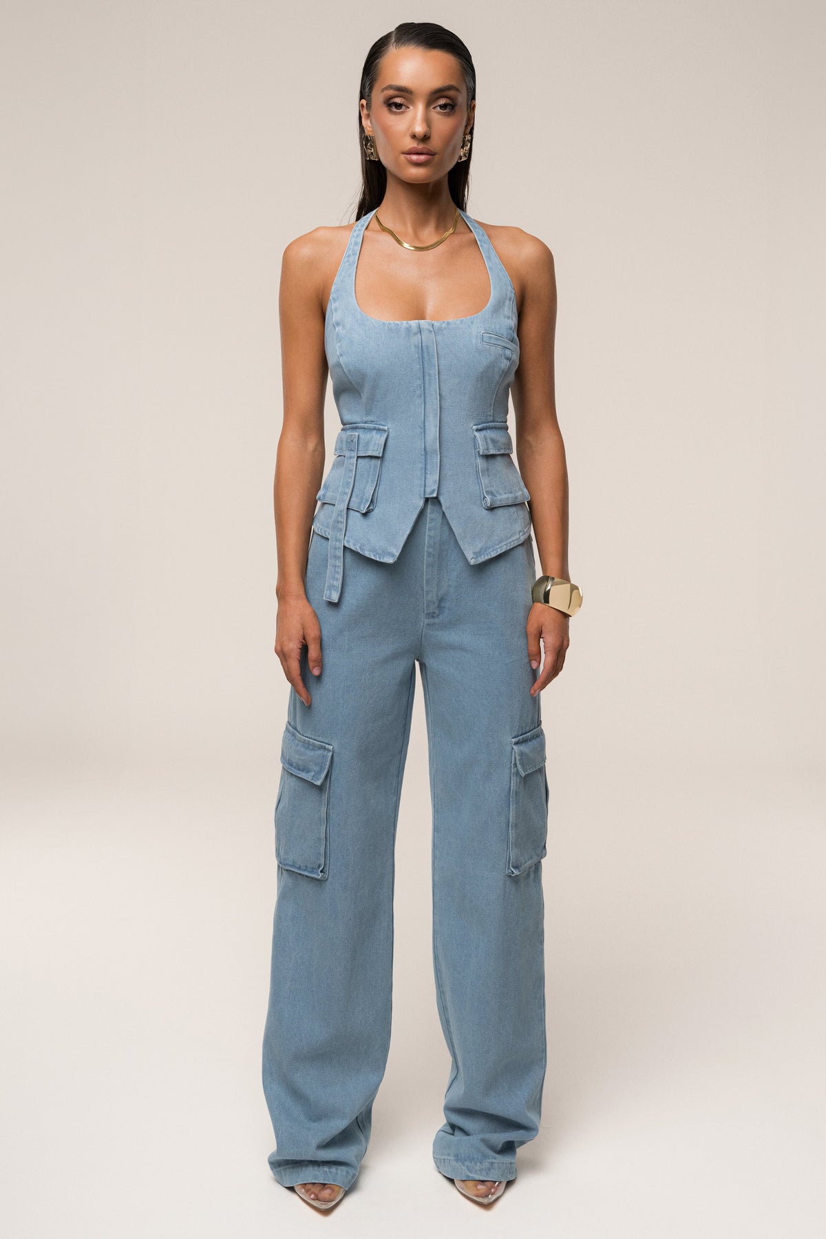 Medium Wash Josie Denim Halter Top
