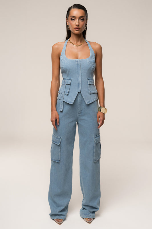 Medium Wash Josie Denim Halter Top