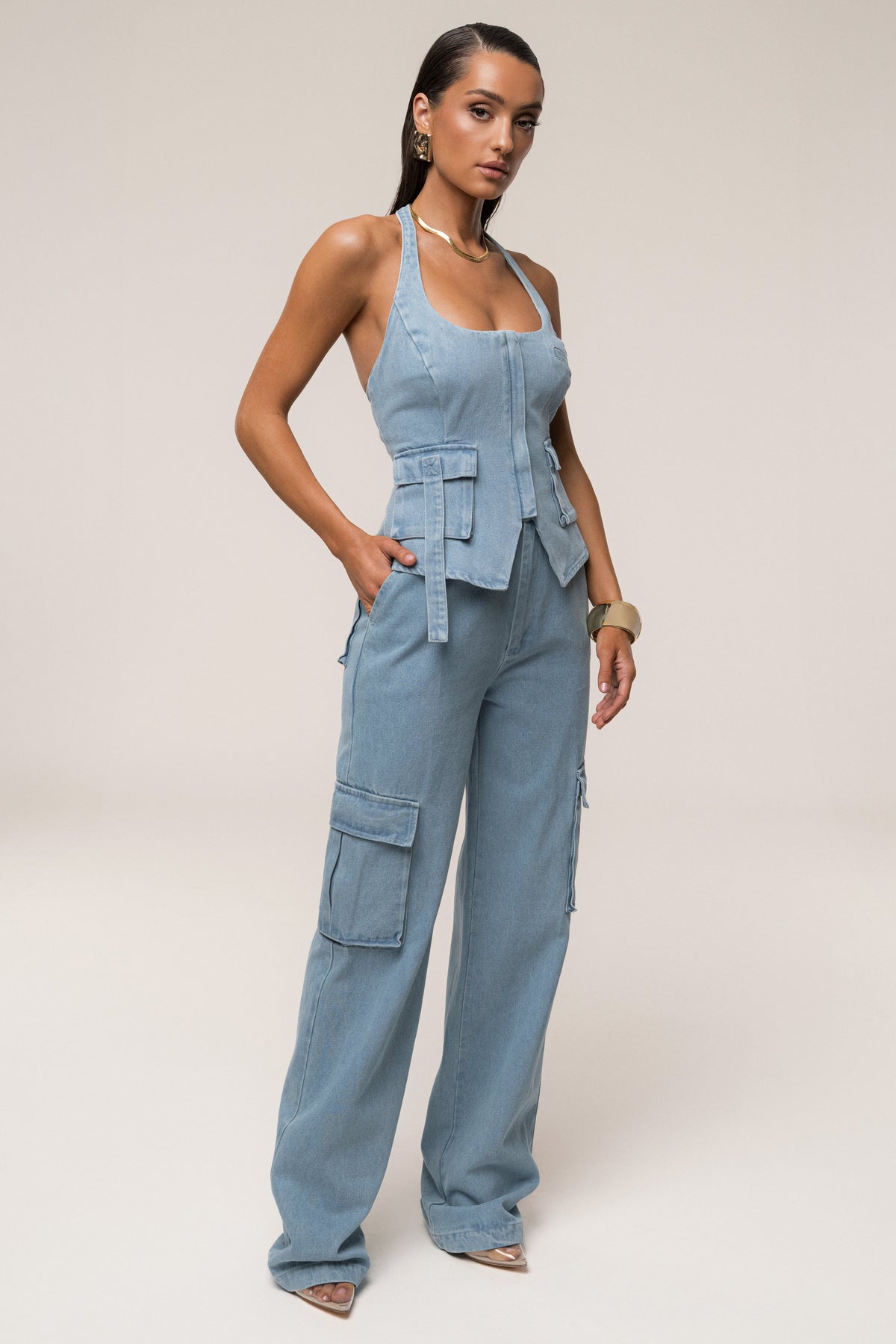 Medium Wash Josie Denim Halter Top