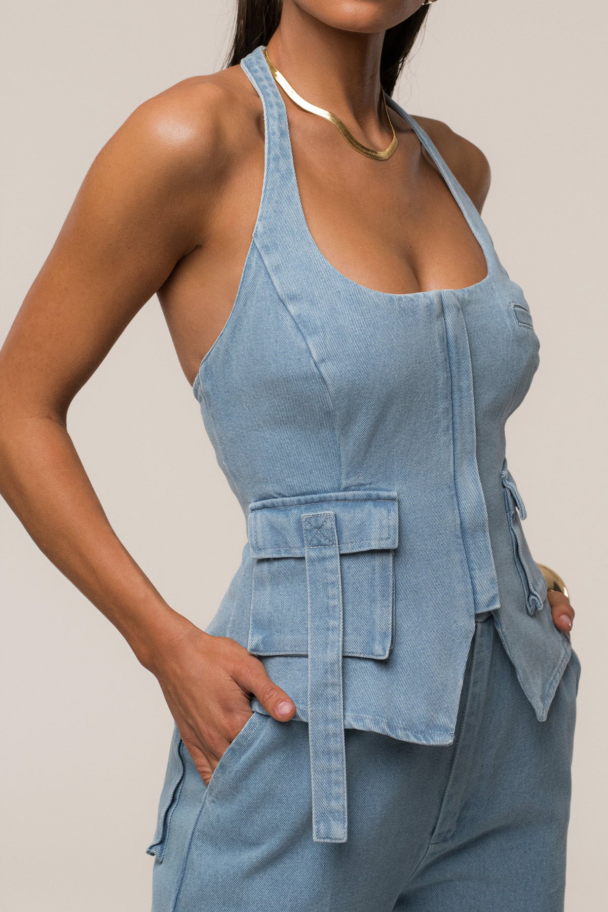 Medium Wash Josie Denim Halter Top