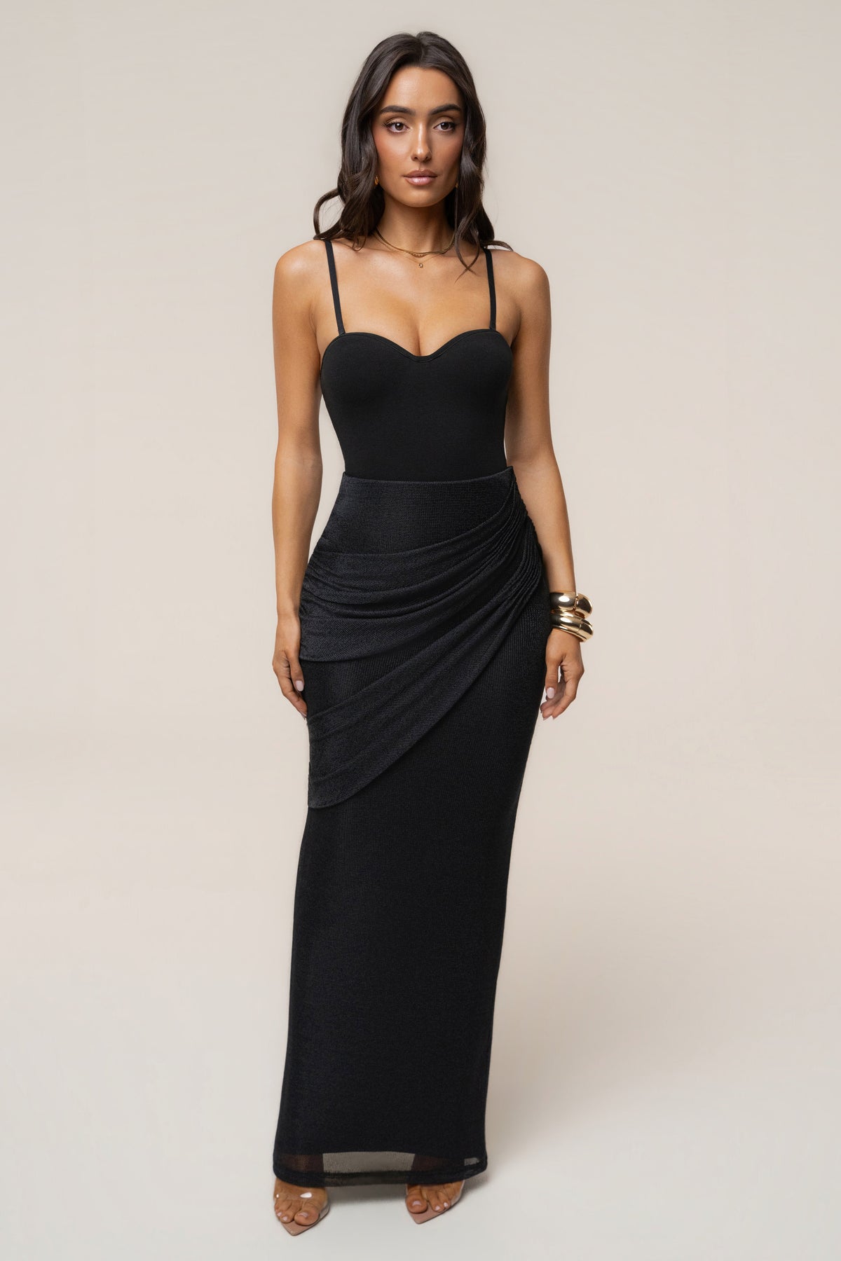 Black Opulent Metallic Maxi Skirt