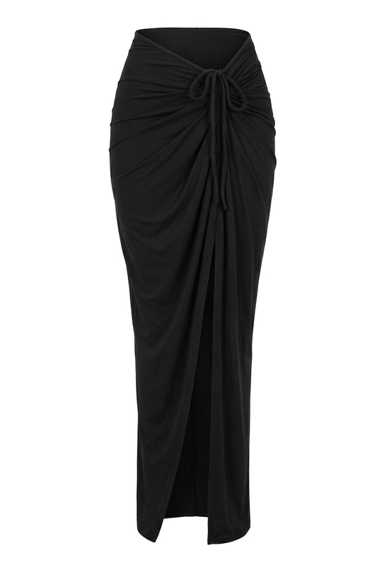 Black Island Drape Maxi Skirt