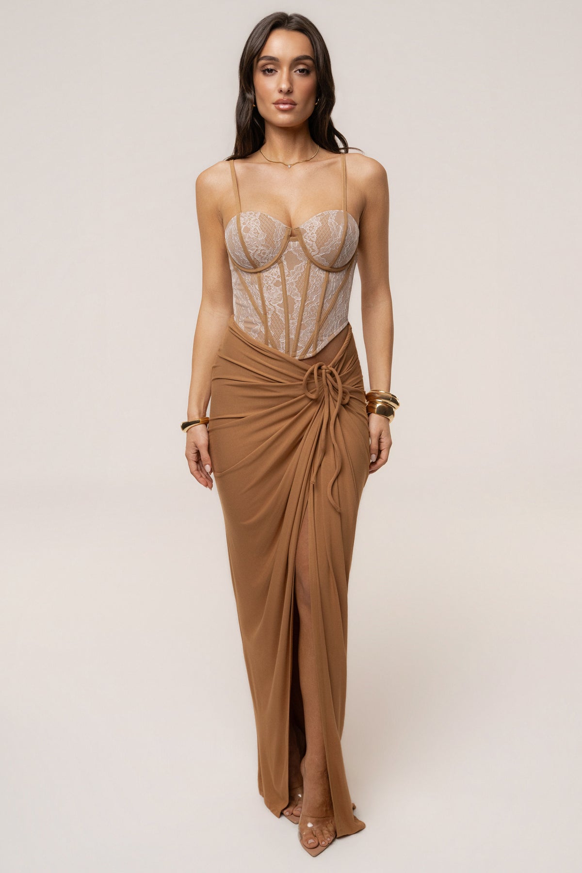 Tan Island Drape Maxi Skirt
