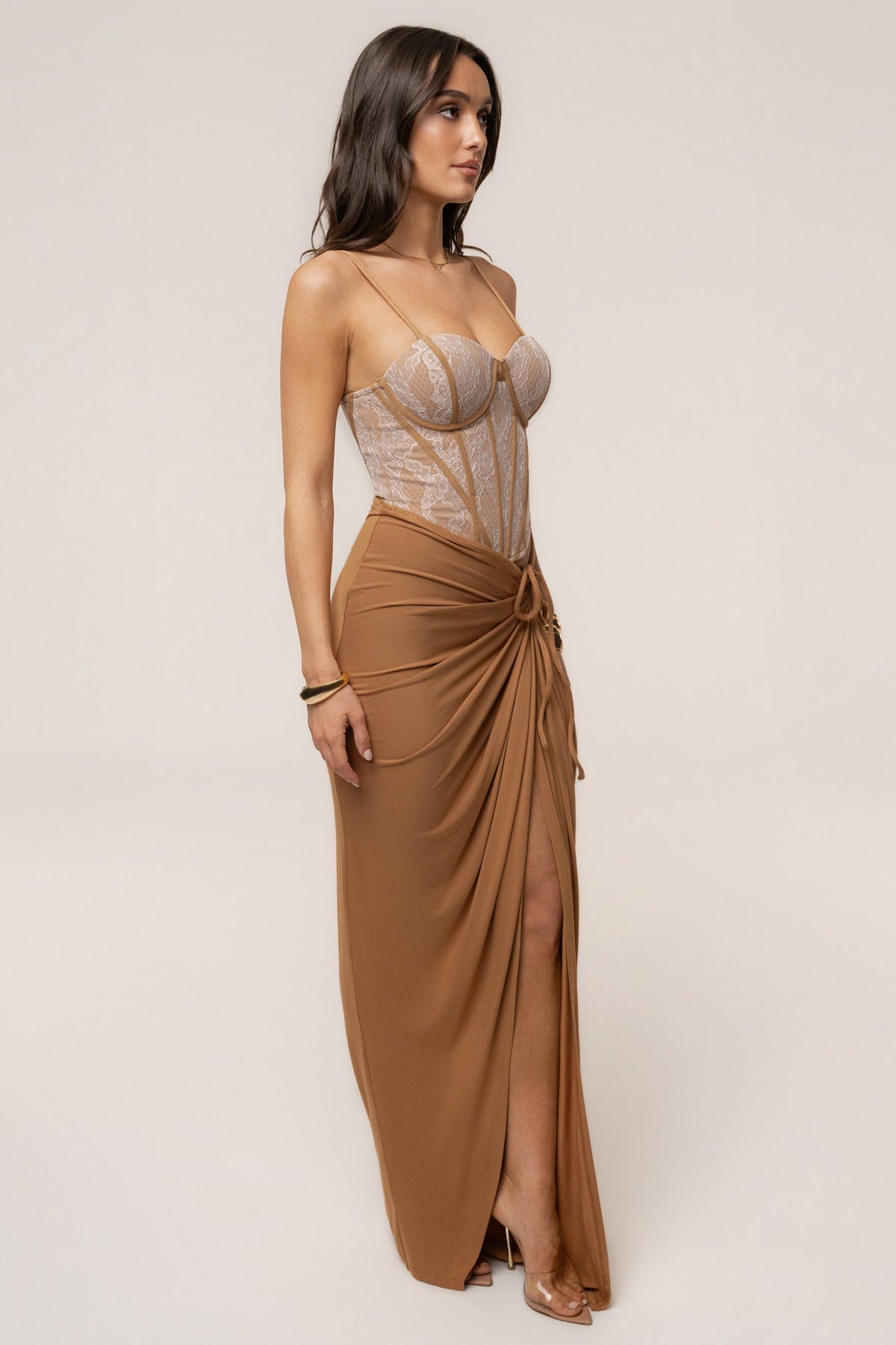 Tan Island Drape Maxi Skirt
