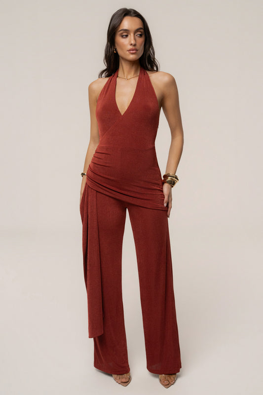 Terra cotta Rustic Charm Halter Jumpsuit