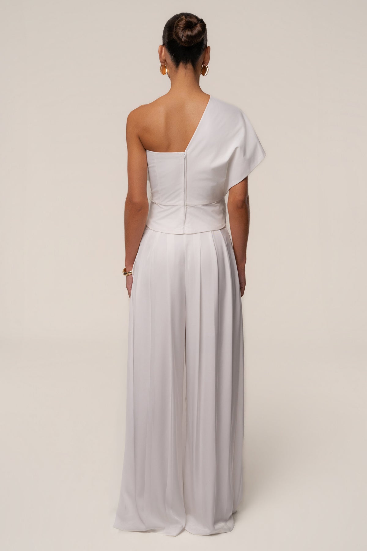 Ivory Clara Wide Leg Pleated Trousers