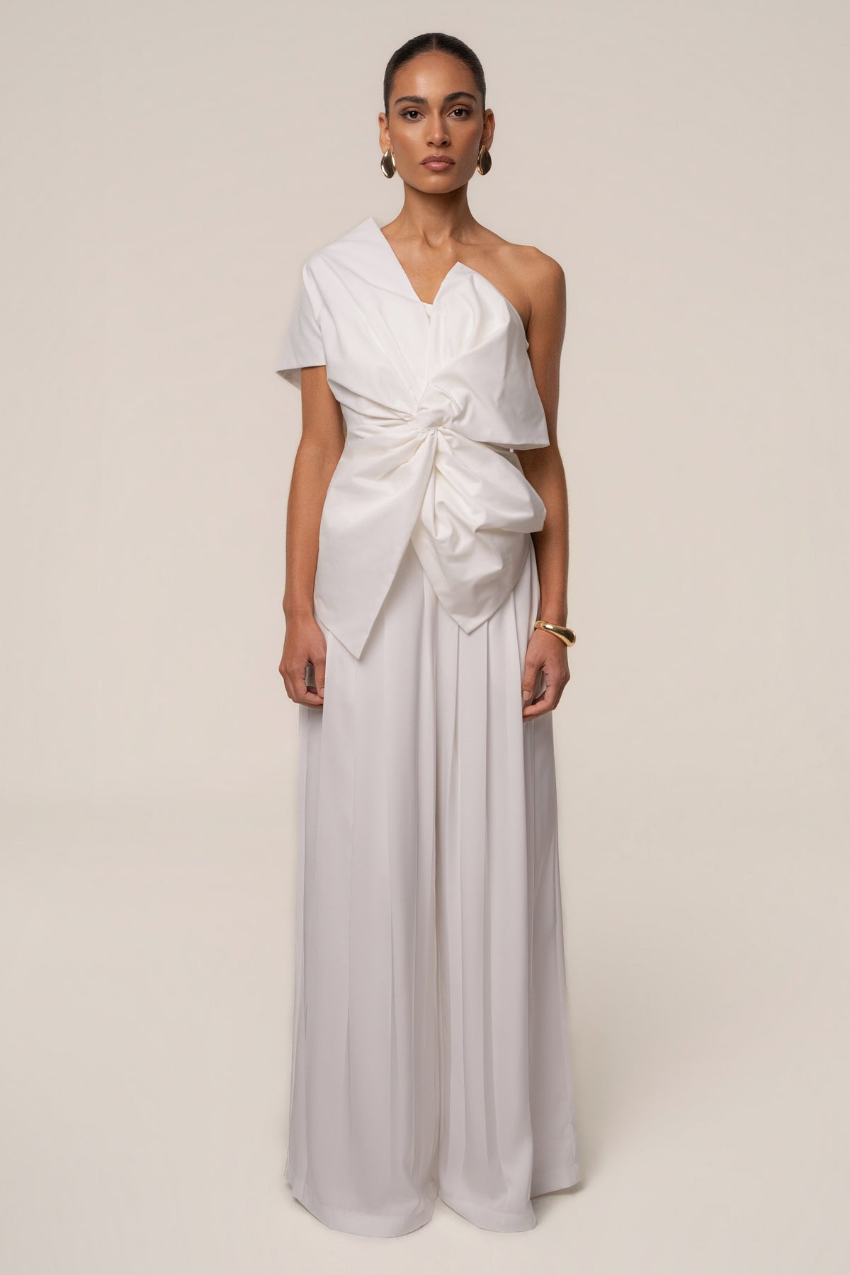 Ivory Clara Wide Leg Pleated Trousers