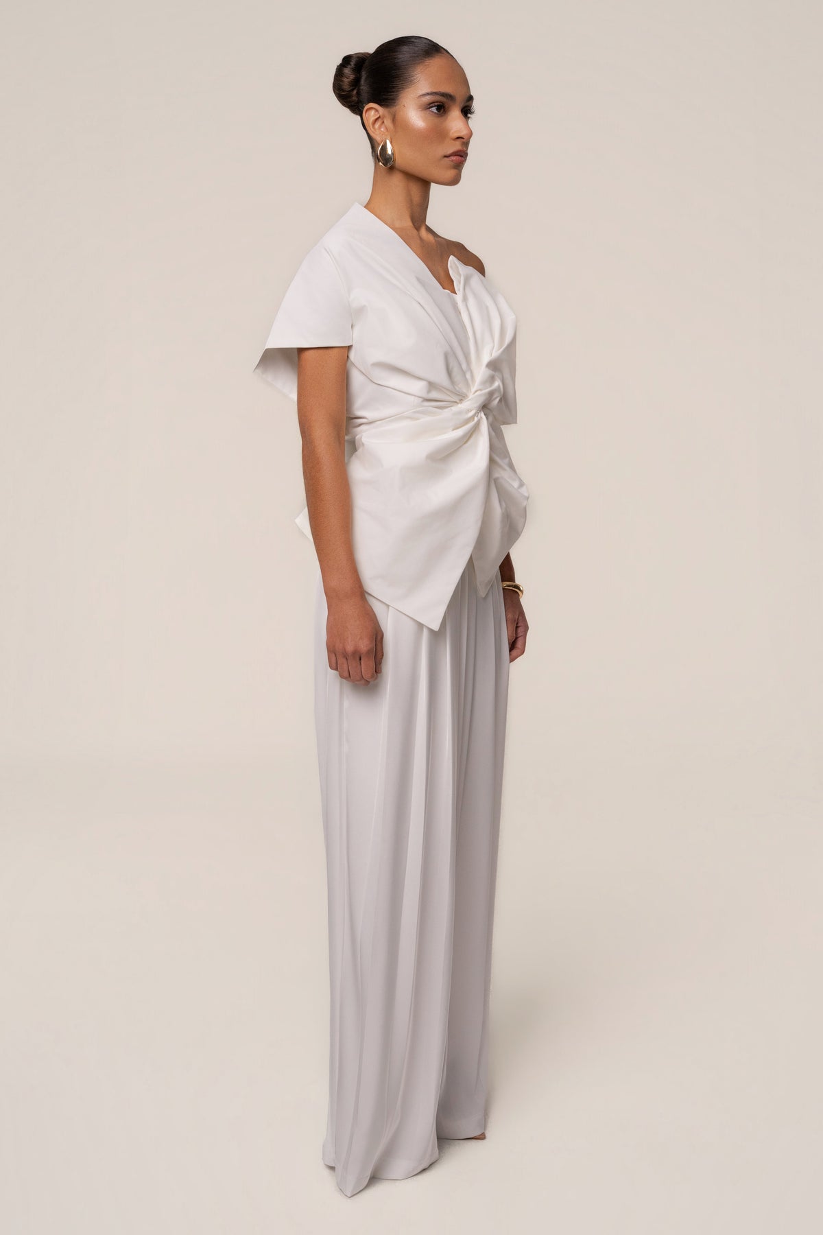 Ivory Clara Wide Leg Pleated Trousers