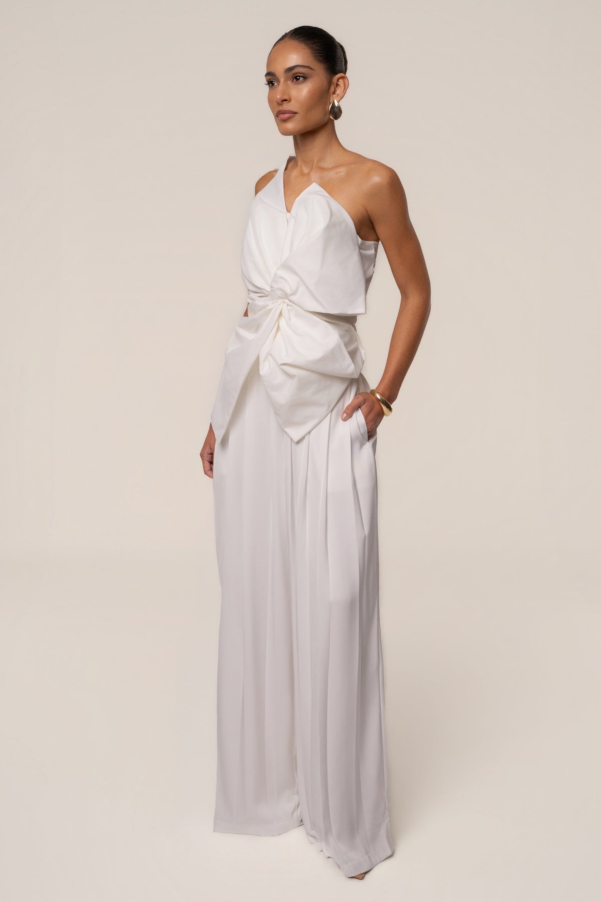 Ivory Clara Wide Leg Pleated Trousers