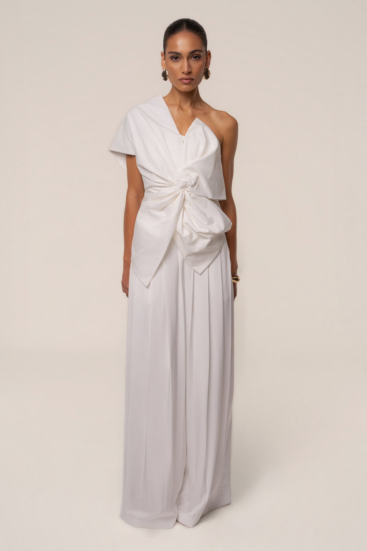 Ivory Clara Wide Leg Pleated Trousers