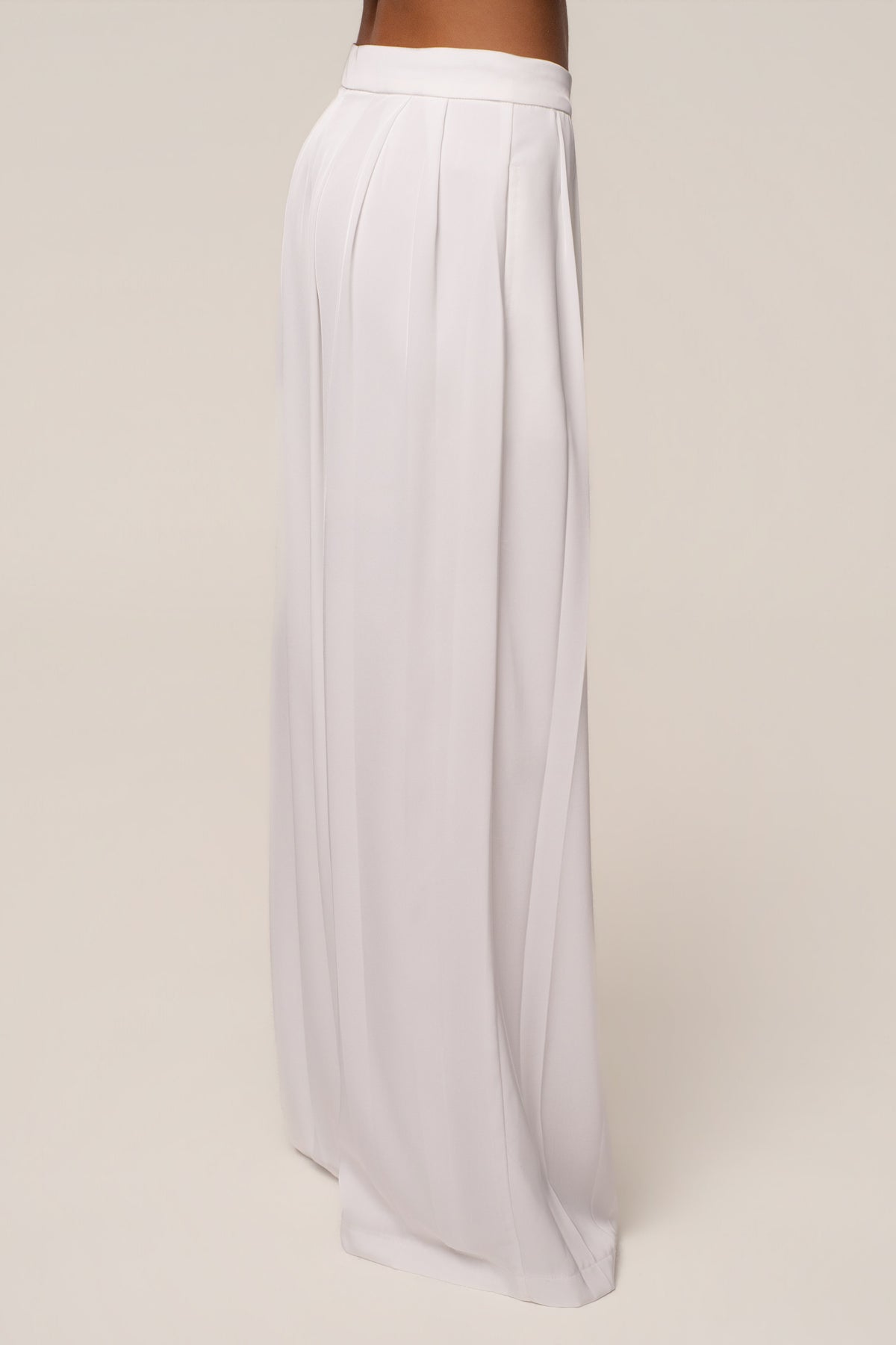 Ivory Clara Wide Leg Pleated Trousers
