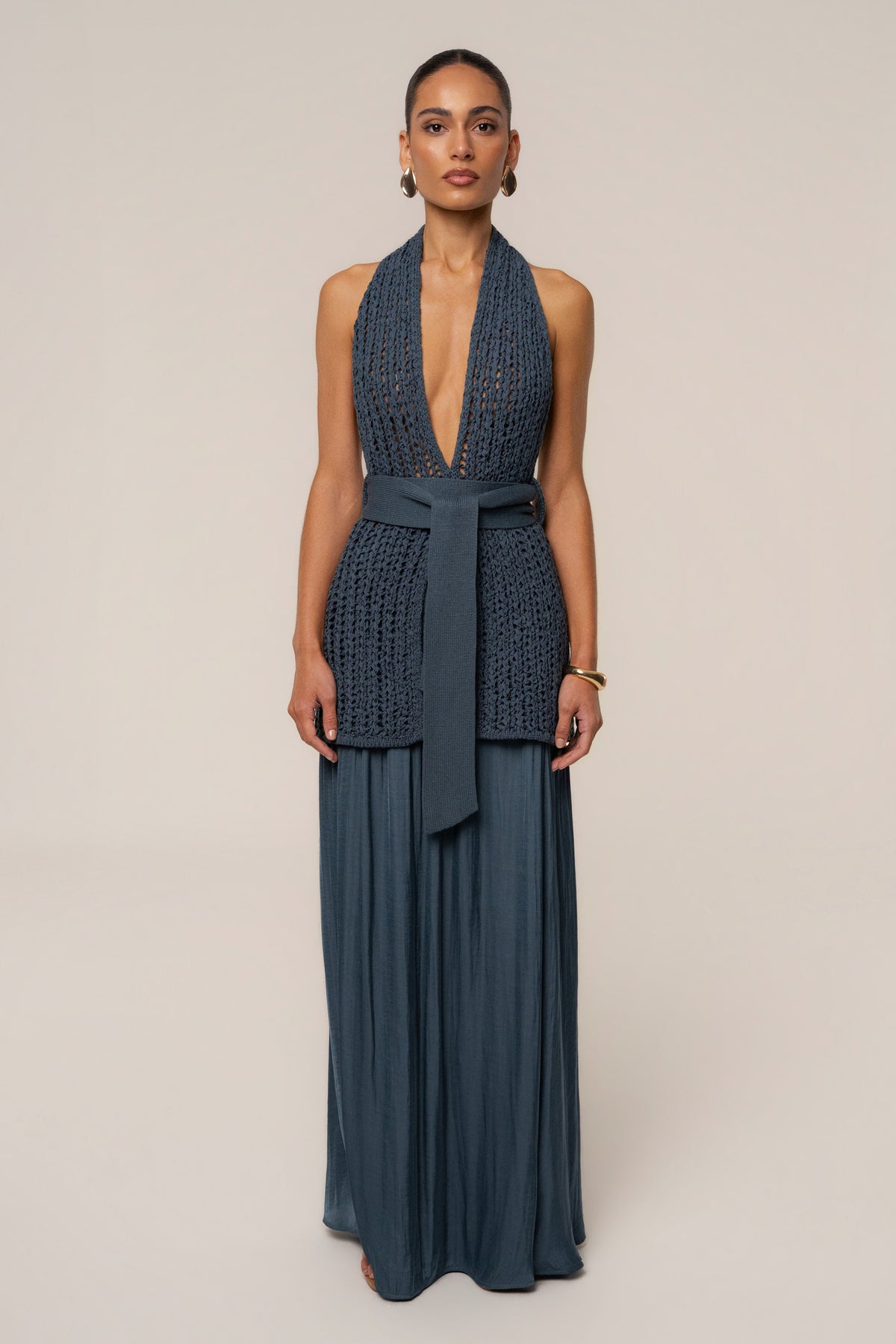 Teal River Satin Maxi Skirt