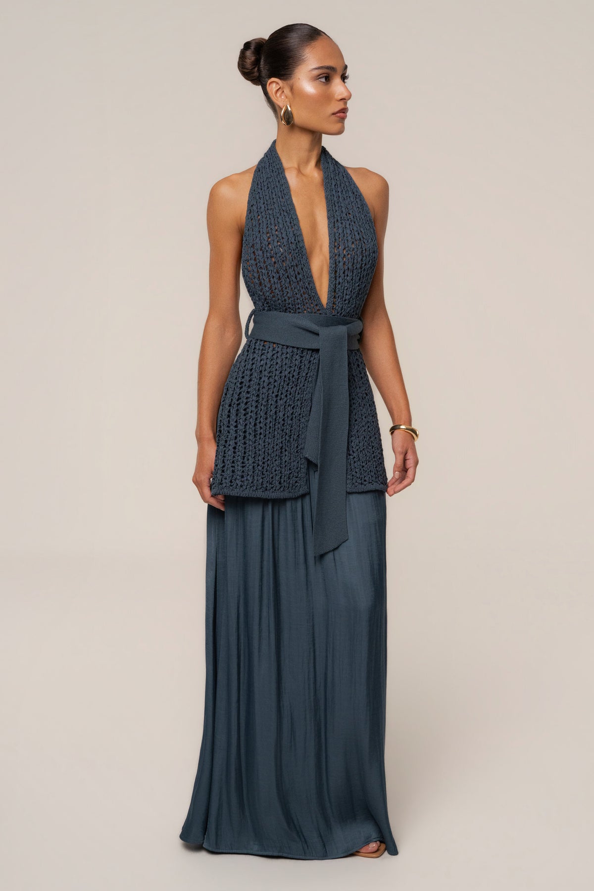 Teal River Satin Maxi Skirt