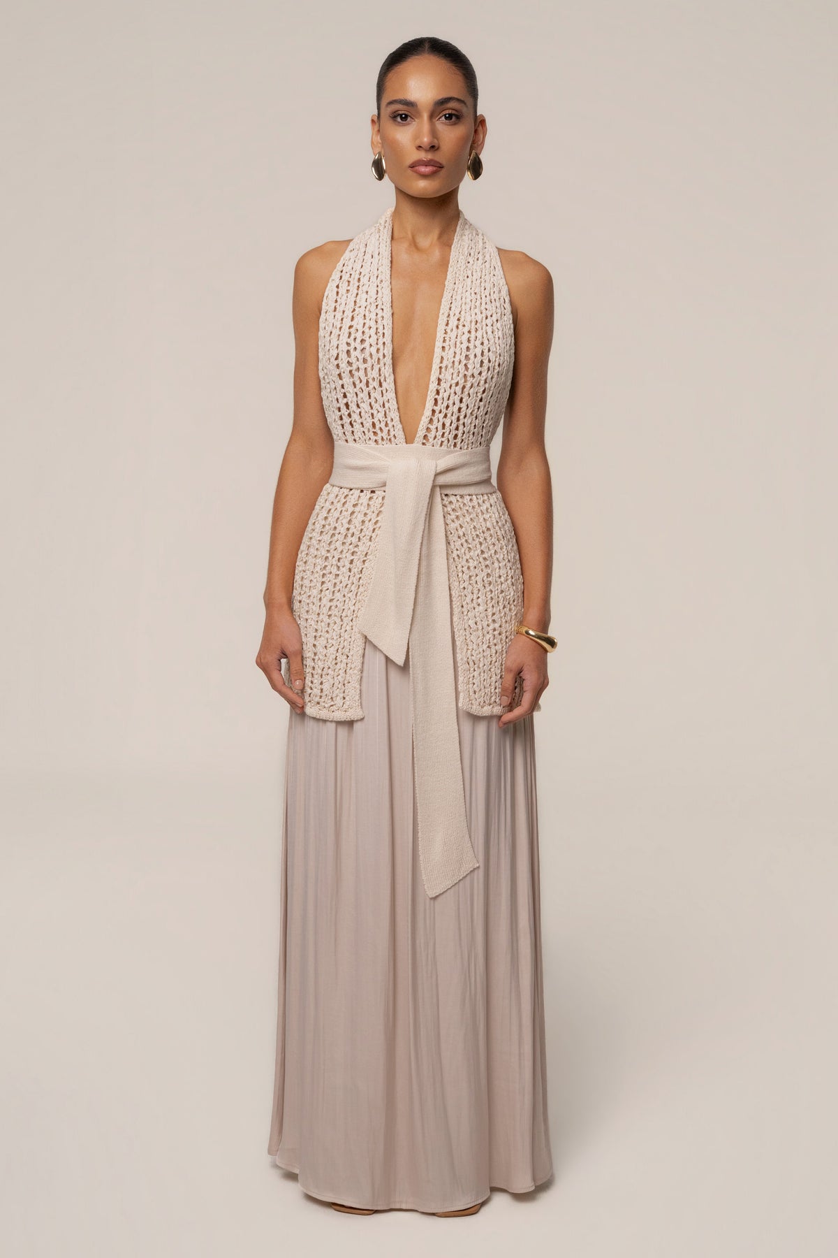 Beige River Satin Maxi Skirt
