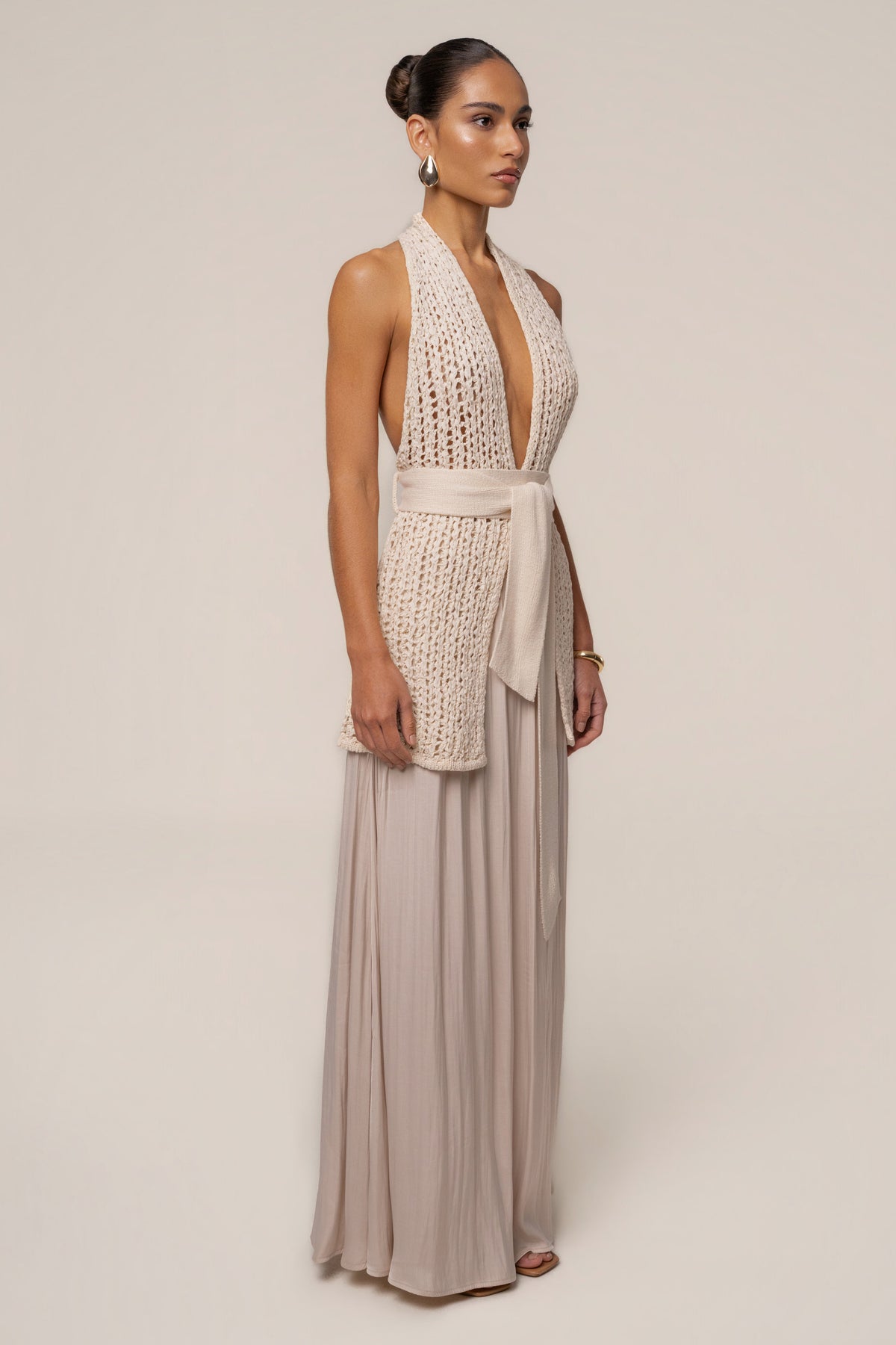 Beige River Satin Maxi Skirt