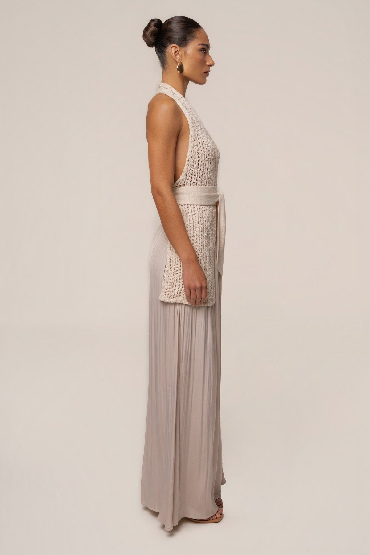 Beige River Satin Maxi Skirt