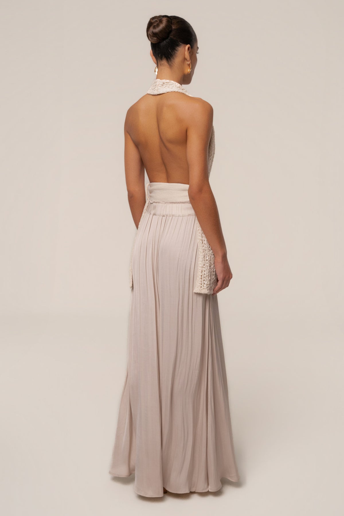 Beige River Satin Maxi Skirt
