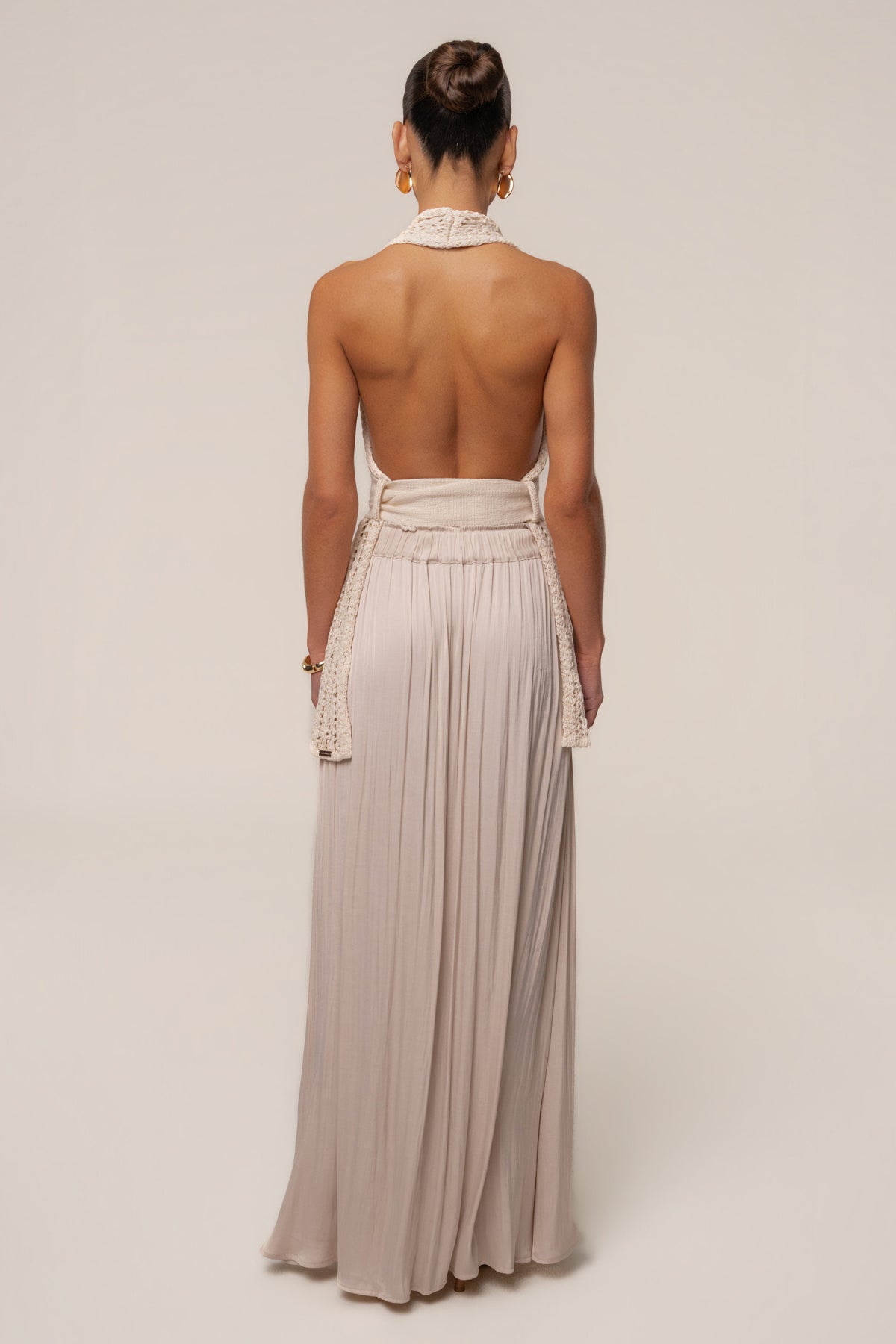 Beige River Satin Maxi Skirt