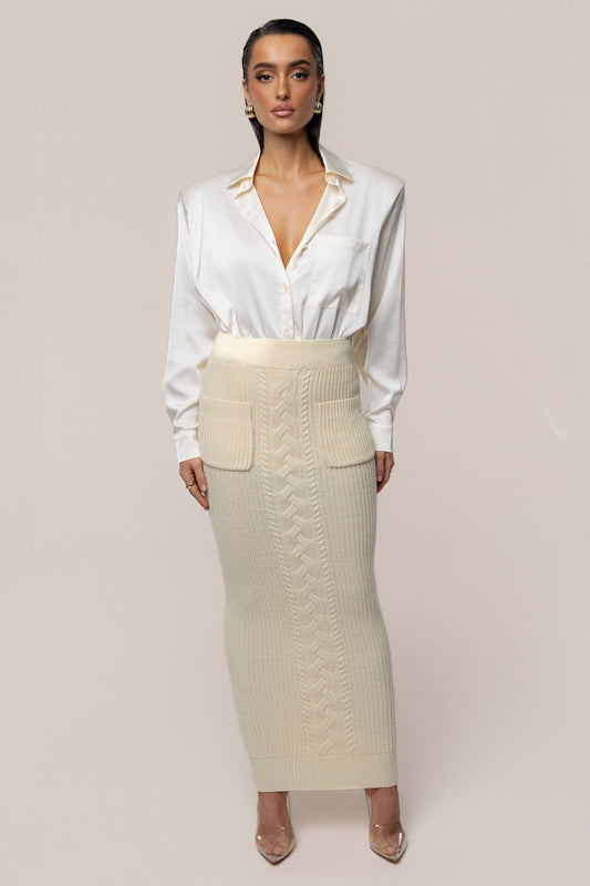 Cream Missy Cable Sweater Midi Skirt