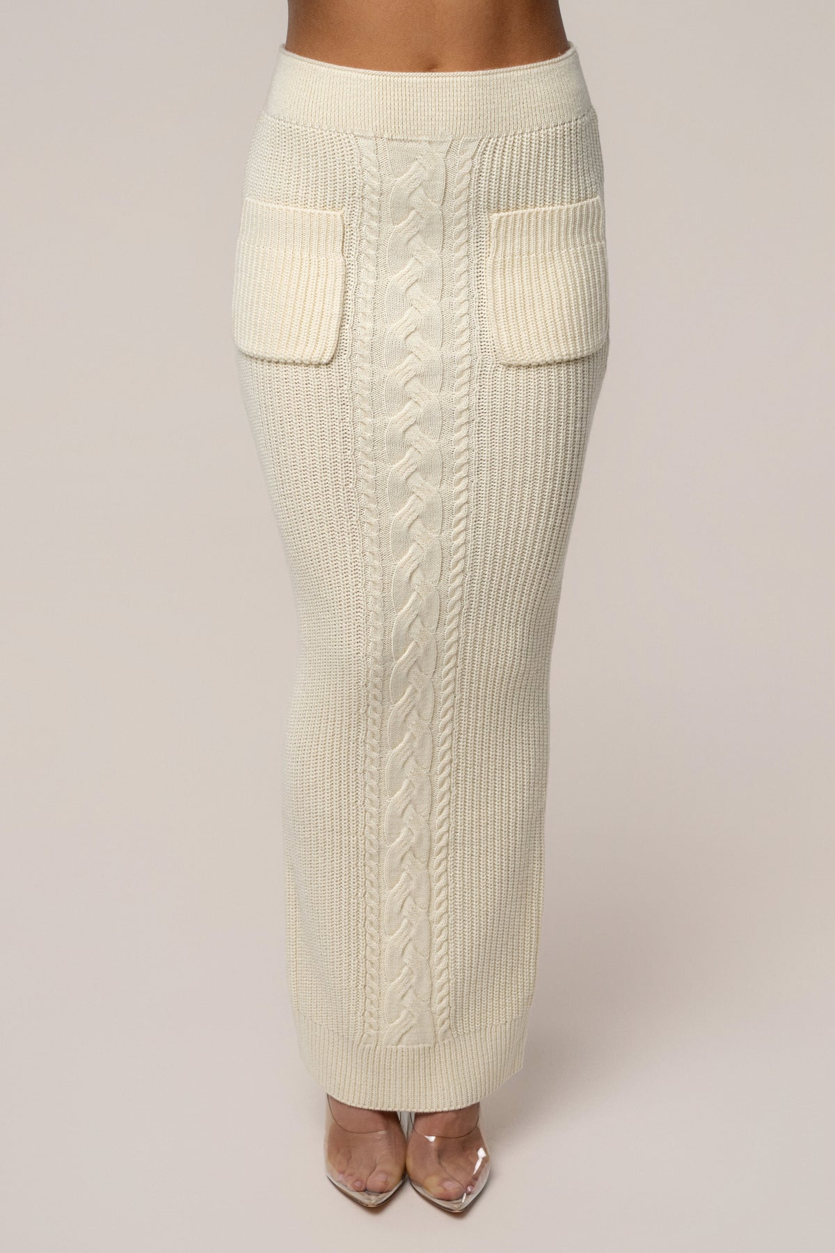 Cream Missy Cable Sweater Midi Skirt
