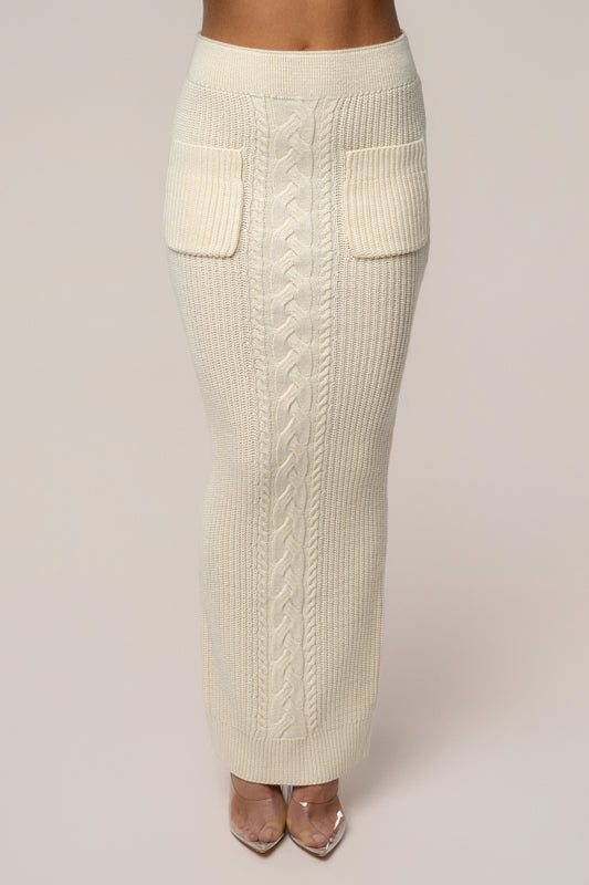 Cream Missy Cable Sweater Midi Skirt