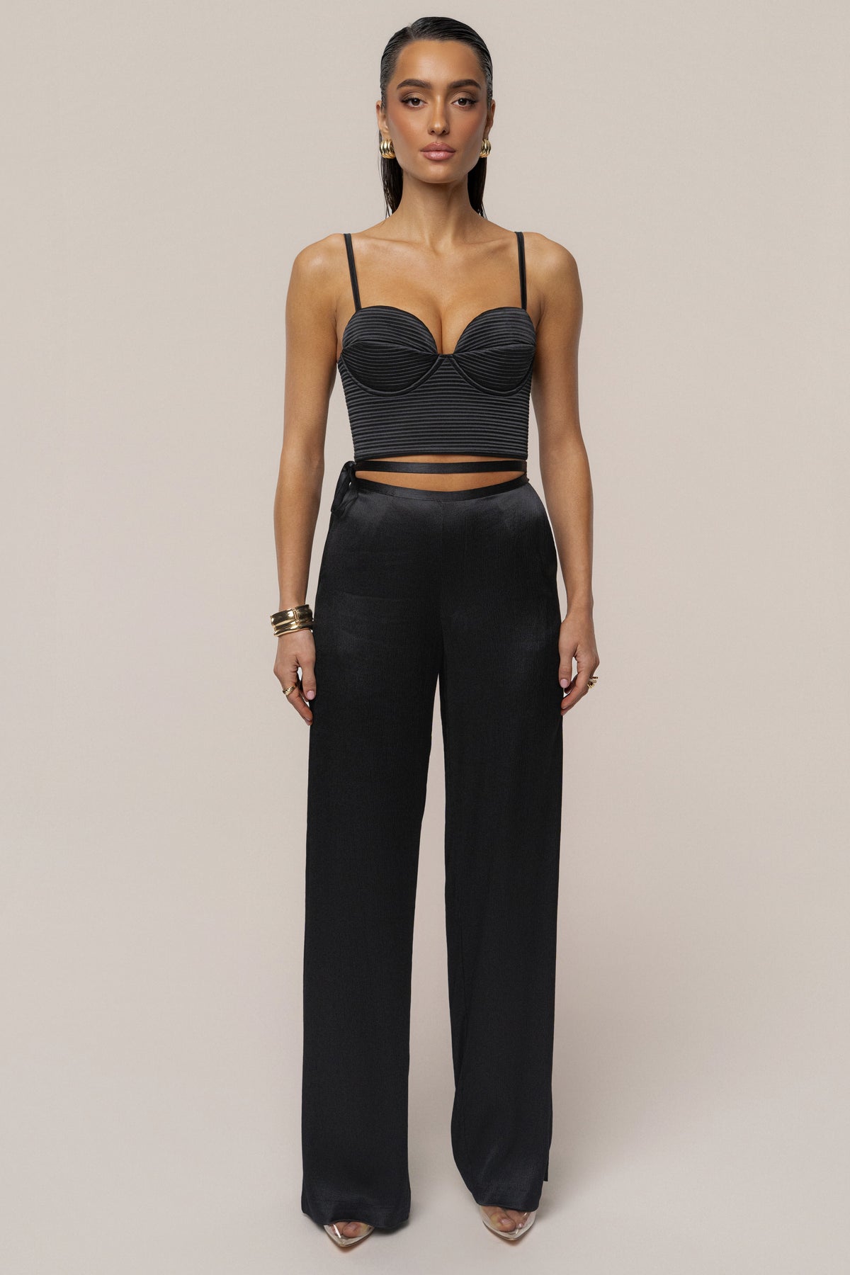 Black Deserae Satin Pants