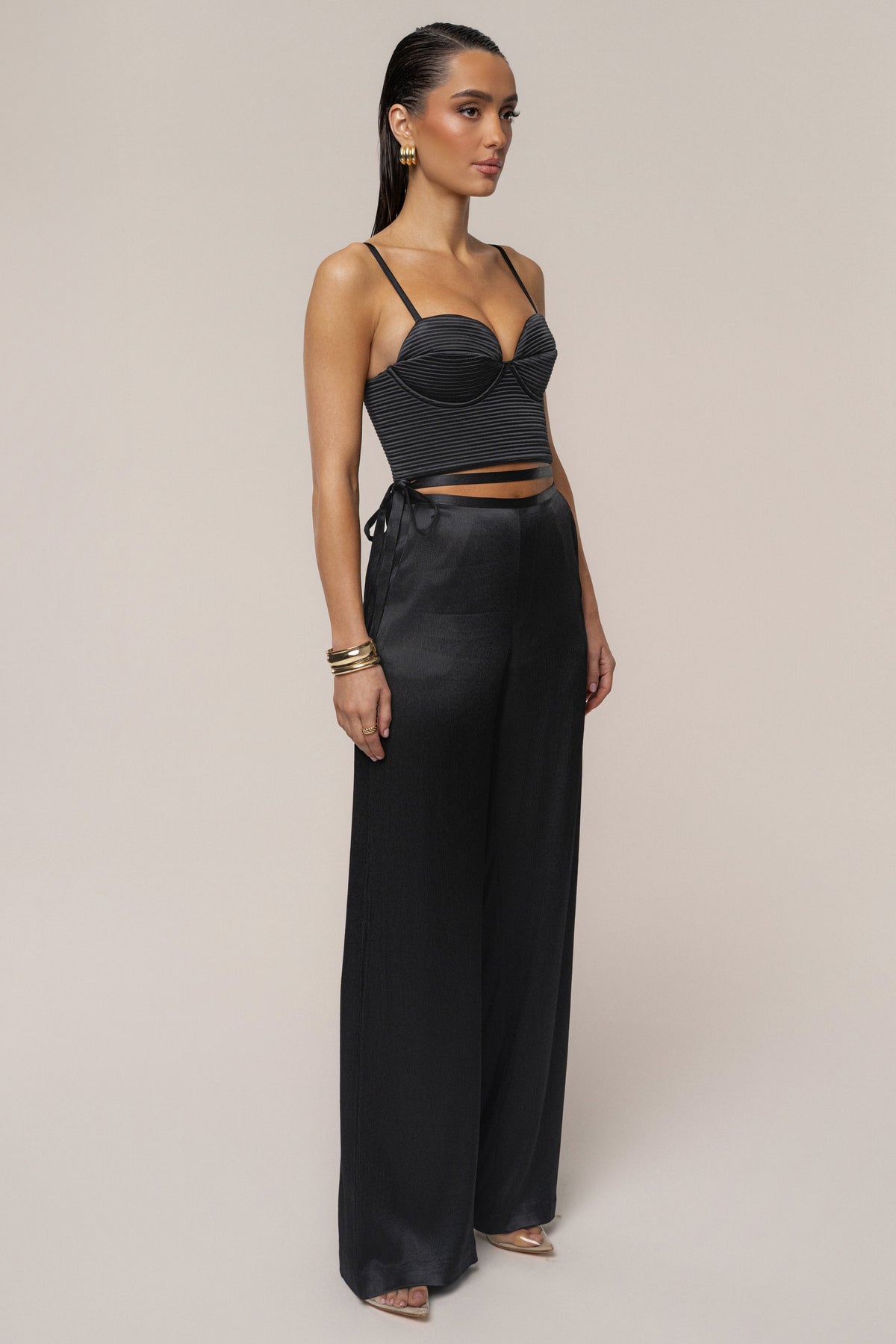 Black Deserae Satin Pants