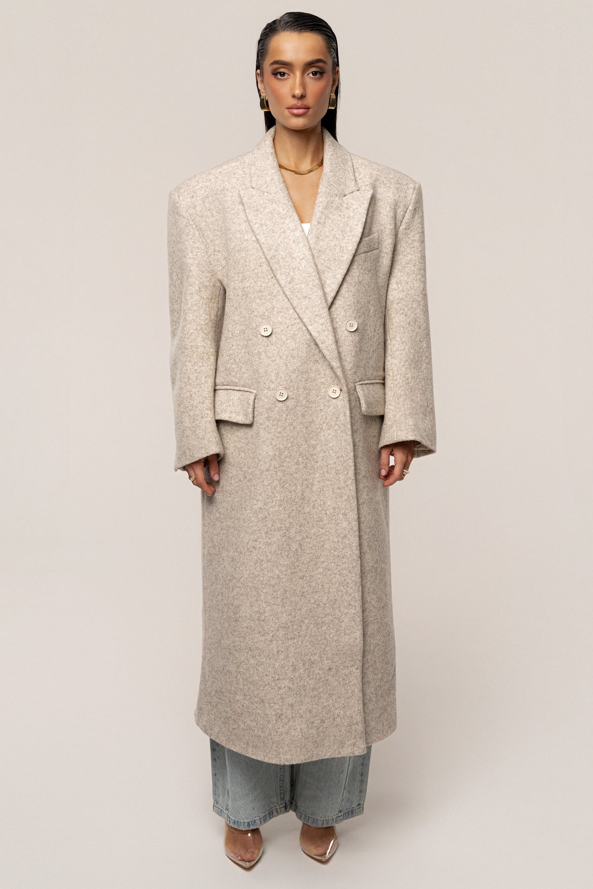 Beige Oversize Double Breasted Coat