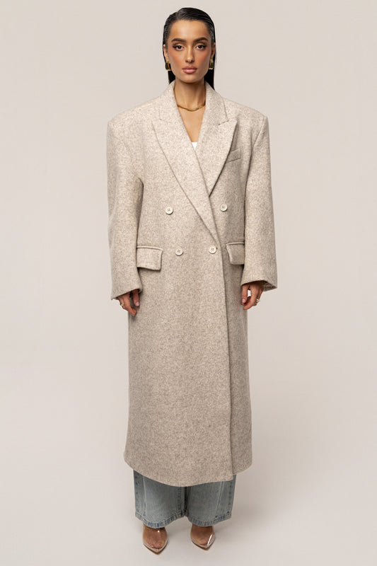 Beige Oversize Double Breasted Coat