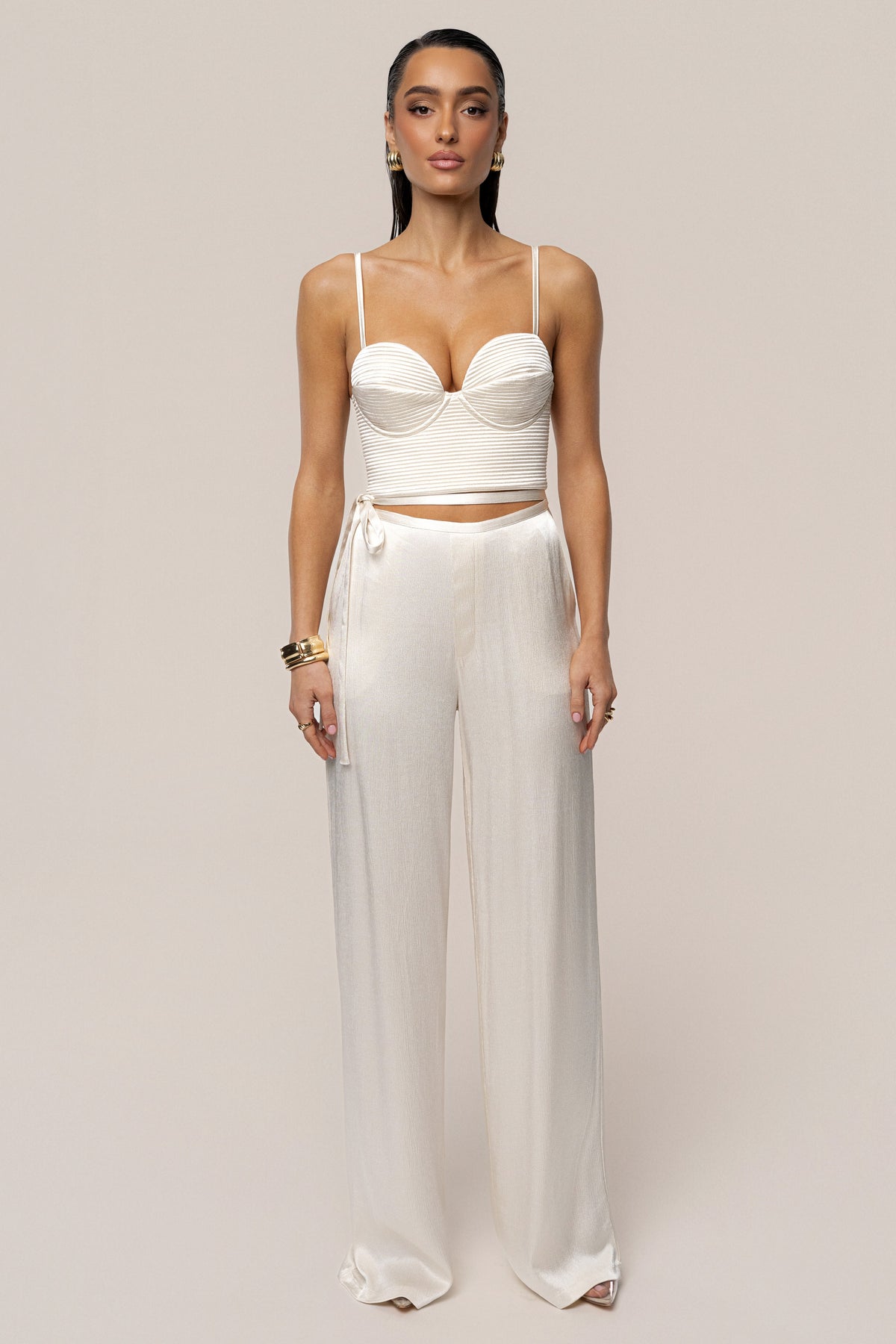 Champagne Deserae Satin Pants